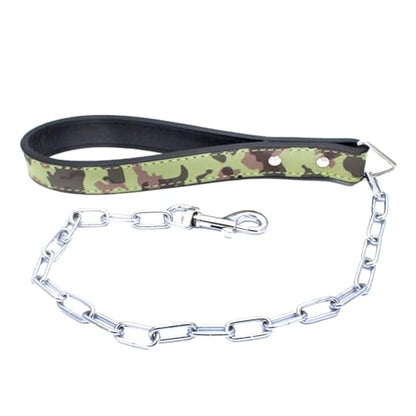 28 inch Length Heavy Duty Dog Chain Lead Leash Leather Handle for Large & Medium Size Dogs Walking,Traffic Training and Traveling (Camouflage) - color: Camouflage