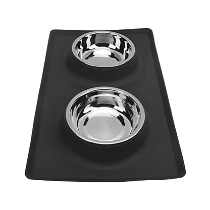 GLOGLOW Nan Dog Bowls with Non Slip Silicone Mat, Stainless Steel Double Bowls Set, Foldable for Small Medium Dogs and Cats Dog Daily Necessities (Black)