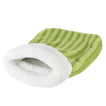 Cat Sleeping Bag Tunnel 360° Wrap Pet House Bed Warm Winter Sleeping Cuddler Cushion Hideaway Cave Plush Portable Soft Washable Room for Small Kitten Puppy Animals - color: Green