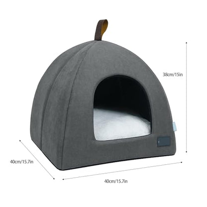 Zerone Pet Tent, Foldable Cat Bed Breathable Cat House Indoor Pet Tent Dog Bed with Mat (M) - color: Grey, size: M