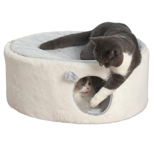 Elevated Cat Beds for Indoor Cats Enclosed House Hideaway Raised Kitty Hammock Large with Washable Cover Kitten Cave Pet Hut Puppy Condo Cubby Plush Cushion Easy Assembly 23.6 * 17.7 * 10.6in