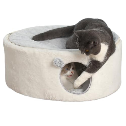 Elevated Cat Beds for Indoor Cats Enclosed House Hideaway Raised Kitty Hammock Large with Washable Cover Kitten Cave Pet Hut Puppy Condo Cubby Plush Cushion Easy Assembly 23.6 * 17.7 * 10.6in