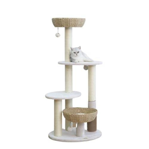 PetPals® Pharaoh 5-Level Cat Tree with Recycled Paper Rope Baskets, Sisal Scratching Posts, Teaser Toy, Massager, Eco-Friendly Boho Cat Furniture for Cats Up to 15 lbs - color: Beige