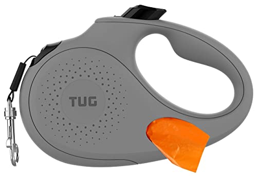 TUG Oval 360° Tangle-Free Retractable Dog Leash with Integrated Waste Bag Dispenser (Large, Grey) - color: Grey, size: Large