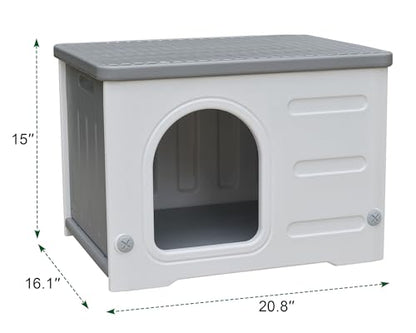 Plastic Cat House Outdoor & Indoor, Feral Cat Houses Waterproof Outdoor Cat House for Feral Cats, Outside Cat Shelter for Small Pet, Assemble and Clean Easily-Grey - style: Small