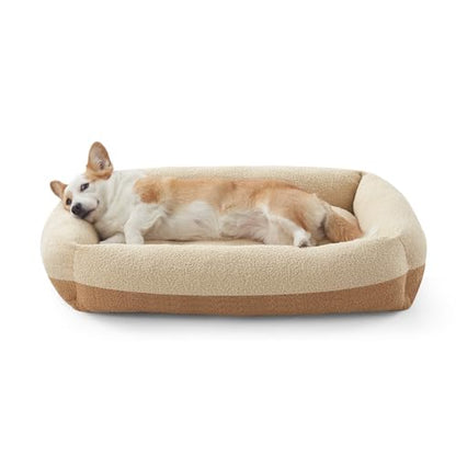 Washable Dog Bed Medium Size Dogs, Rectangle Comfy Fluffy Small Dog Bed, Removable Zipper Cover Machine Wash, Orthopedic Bed Durable Pet Cuddler with Anti-Slip Bottom, 25x21x7 in, Beige - color: Beige, size: M(25''x21''x7'')