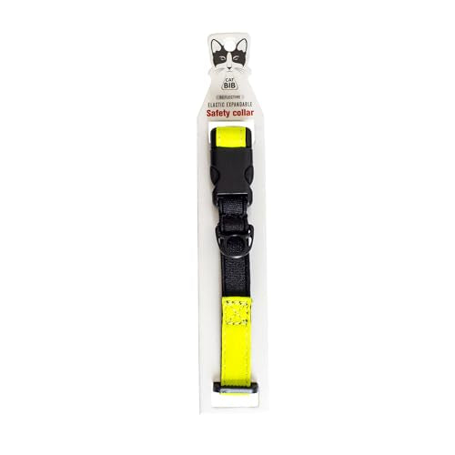 CatGoods Reflective Yellow Stretch Cat Collar – Escape-Safe Alternative to Breakaway, Adjustable, Comfortable, ID and Bell Attachment - color: Yellow