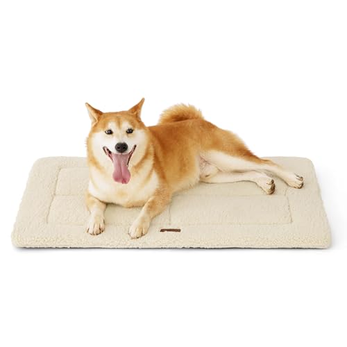 Bedsure Washable Dog Crate Bed for Large Dogs, Reversible Foam Floor Pet Mat, Versatile Lightweight Pet Crate Pad for Cages - color: Beige, size: 35x23 in