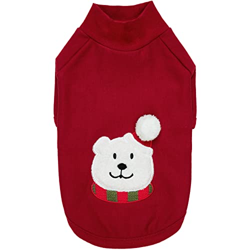 Blueberry Pet Soft & Comfy Merry Christmas Holiday Festive Bear Pullover Turtleneck Fall Winter Dog Sweatshirt Coat, Back Length 10", Warm Clothes for Small Dogs - color: Festive Bear, size: 10 inch (Pack of 1)