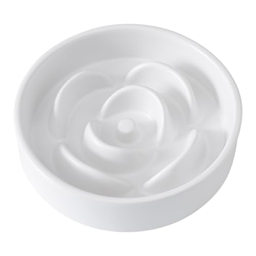 6'' Ceramic Slow Feeder Dog Bowls - Petal Shape Modern Dog Food Dish for Cats and Small Breed Dogs, Puzzle Maze Bowl to Slow Down Eating, Anti-Gulping, Dishwasher & Microwave Safe, White - color: White, size: 6 inch