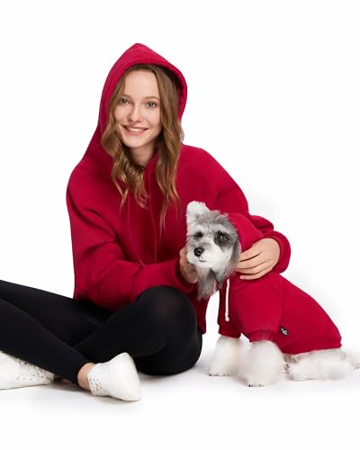 XPUDAC Matching Hoodie for Dogs and Humans Womens Hoodie Oversized Fleece Sweatshirts Long Sleeve Sweaters Pullover Fall Winter Clothes with Pocket, Red, Small - color: Red-only for Owner, size: Small