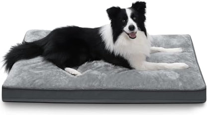 Dog Crate Bed Waterproof Deluxe Plush Dog Beds with Removable Washable Cover Anti-Slip Bottom Pet Sleeping Mattress for Large, Medium, Jumbo, Small Dogs, 35 x 22 inch, Gray - color: Grey, size: 35.0"L x 22.0"W x 3.0"Th