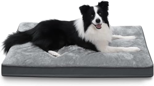 Dog Crate Bed Waterproof Deluxe Plush Dog Beds with Removable Washable Cover Anti-Slip Bottom Pet Sleeping Mattress for Large, Medium, Jumbo, Small Dogs, 35 x 22 inch, Gray - color: Grey, size: 35.0"L x 22.0"W x 3.0"Th