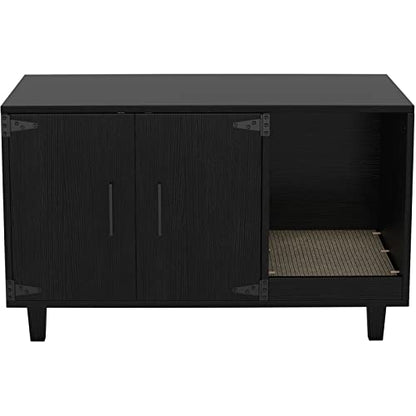 GDLF Modern Wood Pet Crate Cat Washroom Hidden Litter Box Enclosure Furniture House as Table Nightstand with Scratch Pad,Stackable (Black) - color: Black