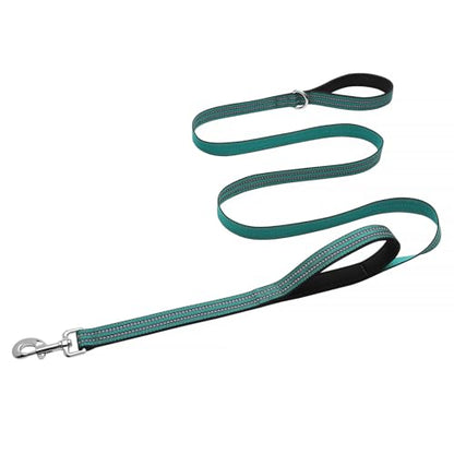 Hikiko 6 FT Heavy Duty Dog Leash with 2 Padded Handles Reflective Nylon Double Handle Dog Leash, Dark Green - color: Dark Green, size: 1 in x 6 ft