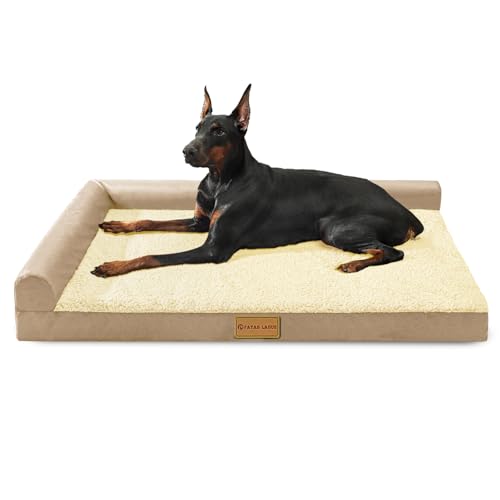 Orthopedic XL Dog Bed Large Sized Dog 42''X28'', Waterproof L Bolster Big Large Pet Sofa Beds with Removable Washable Cover, Soft Comfortable Pet Couch Crate Mat with Nonskid Bottom, Cream - color: Cream, size: XL:42x28x3.5 IN