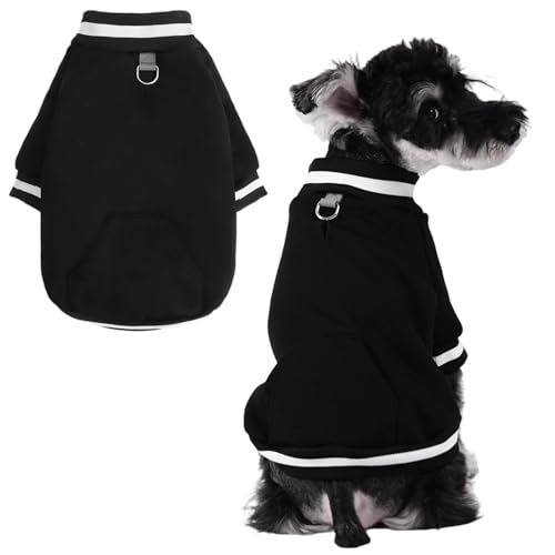 BINGPET Small Dog Sweater Pullover Fleece Vest with Leash Hole & D-Ring,Cotton Dog Hoodie for Small Medium Large Dogs Puppy Boys Girls,Thick Soft Fleece Winter Dog Clothes Cold Weather Sweatshirt Coat - color: Black, size: XS(Chest: 15",Neck: 10",Back: 10