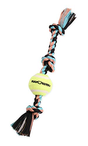 Mammoth Flossy Chews Color 3 Knot Tug w/Mini Tennis Ball – Premium Cotton-Poly Tug Toy for Dogs – Interactive – Rope Dog Toy for Small Dogs - Mini 11” - size: Mini (11 in), style: 3 Knot Rope Tug with Tennis Ball