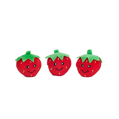 ZippyPaws Zippy Burrows Interactive Dog Toys - 3 Pack Food Miniz Refills for Hide and Seek Dog Toys, Plush Dog Puzzles and Colorful Squeaky Dog Toys, Strawberries