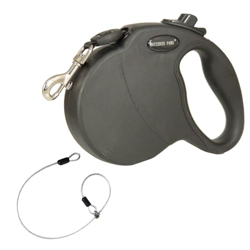 16Ft Chew Proof Retractable Dog Leash Anti-Chewing Wire Ropes Hands-Free Adjustable Safety Lock Durable Nylon Belt for Large Dogs Black L - color: Black, size: Large