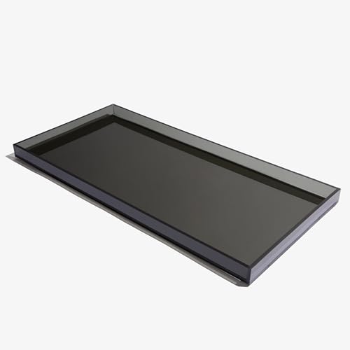 Hiddin Smoke Grey Acrylic Pet Feeder Overflow Tray, Modern Spill Mat for Dogs and Cats, Protects Floors from Water and Food Mess, Durable Lucite, Easy to Clean, Pairs with Elevated Dog Bowl Stand - size: Large