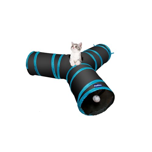 PetLike Cat Tunnel for Indoor Cats Collapsible Pop-up Pet Tube Peek Hole Hideaway Play Toys for Cats with Ball - color: Black, size: Y-Way