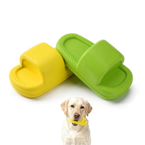 MECOOL Squeaky Slipper Dog Toy - Chew Toys for Aggressive Chewers, Durable Rubber Chew Toy for Dental Cleaning & Boredom Relief, for Small Medium Dogs, 2PCS Yellow and Green - color: Yellow and Green