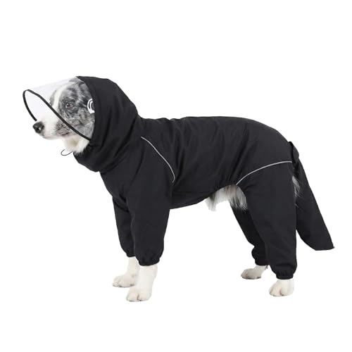 Dog Raincoat for Medium Large Dogs,rain Jacket Coat, Full Leg Coverage Waterproof Rain Suit with Detachable Hood & Tail, Reflective Strips, Snag-Free Top Zipper (Black for Boy, Small) - color: Black for Boy, size: Small