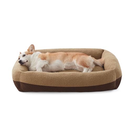 Washable Dog Bed Medium Size Dogs, Rectangle Comfy Fluffy Small Dog Bed, Removable Zipper Cover Machine Wash, Orthopedic Bed Durable Pet Cuddler with Anti-Slip Bottom, 25x21x7 in, Brown - color: Brown, size: M(25''x21''x7'')