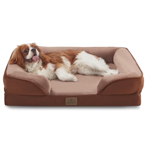 Bedfolks Orthopedic Dog Bed, Waterproof Dog Sofa Bed for Medium Dogs, Egg Foam Pet Couch Bed with Removable Washable Cover and Nonslip Bottom, Brown - color: Brown, size: 28.0"L x 23.0"W x 6.5"Th