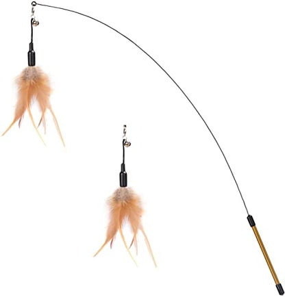 Pawaboo Feather Teaser Cat Toy - Interactive Wand with Extra Long 34.5" Wand and Small Bell, Fun Exerciser Playing Toy for Kittens or Cats, Brown Feather - color: A-Brown