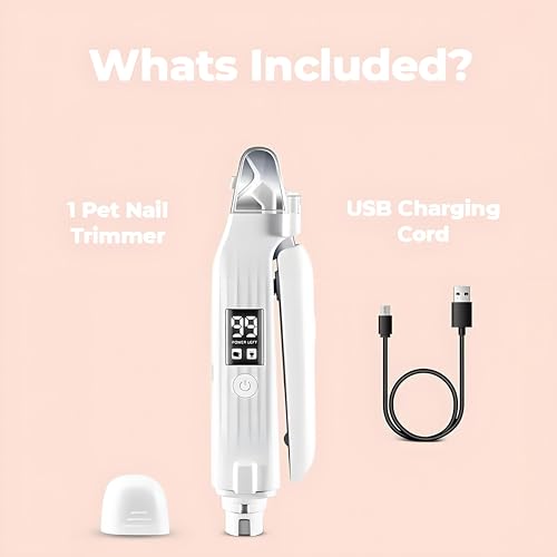 2 in 1 Dog Nail Trimmers & Clippers with LED Lights & Display,Splash Guard,Multiple Grinding Methods, Ultra-Quiet,USB Rechargeable, for Small, Medium, and Large Cats & Dogs - color: White-03