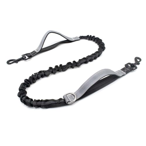 Heavy Duty Dog Leash, 4-6FT Shock Absorbing Bungee Lead with 2 Padded Handle, No Pull Reflective Training Leash for Medium Large Breed Dogs - color: Grey, size: 1 Dog Leash (No Bag)