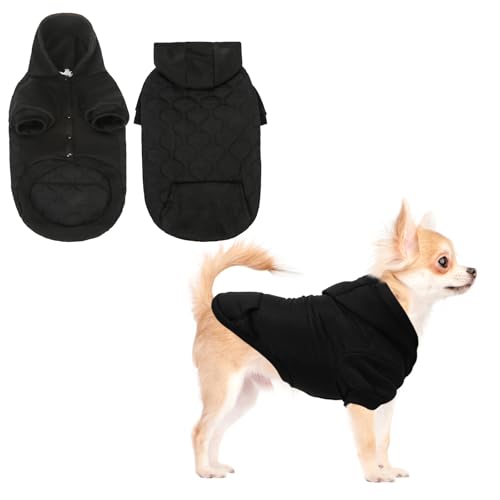 KOOLTAIL Warm Dog Winter Coat for Small Dogs, Waterproof Puppy Jacket with Leash Hole, Cold Weather Pet Vest for Winter, Soft Pet Hoodie Sweater Sweatshirt Clothes for Puppy Cats Girls Boys Black S - color: Black, size: Small