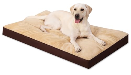 Dog Crate Bed Waterproof Deluxe Plush Dog Beds with Removable Washable Cover Anti-Slip Bottom Pet Sleeping Mattress for Large, Medium, Jumbo, Small Dogs, 35 x 22 inch, Brown - color: Brown, size: 35.0"L x 22.0"W x 3.0"Th