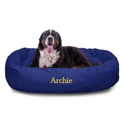 Majestic Pet Personalized 52 Inch Bagel Calming Dog Bed - Washable, Cozy Soft Round With Spine Support - Fluffy Donut Shape 52x35x11 Inches - X-Large, Blue - color: Blue, size: X-Large
