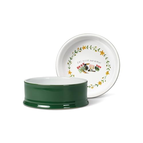 Fringe Studio EAT, Sleep, NAP Forest Small Ceramic Ridged Pet Bowl (5" Diameter x 1.75" H., 10 fl.oz.) Exclusive Artwork by Madison Safer, PetShop Collection (250002)
