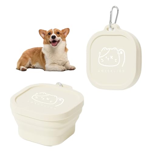 renvena Portable Pet Bowl Set Collapsible Dog Cat Travel Bowls with Lids Carabiners for Food Water for Car Travel Camping White One Size - color: White
