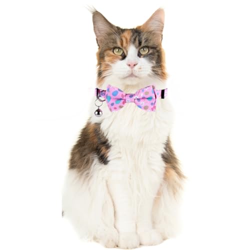 Easter Cat Collar Breakaway with Bow Tie and Bell for Kitty Adjustable Safety Easter Egg Bunny - color: Easter-bow-2