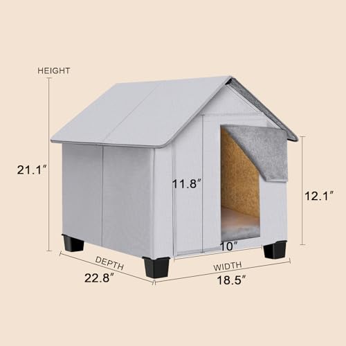 Outdoor Dog House, Elevated Foldable Dog Cave Bed with Removable Plush Mat for Medium Dogs and Cats Up to 20.8 Inches Long