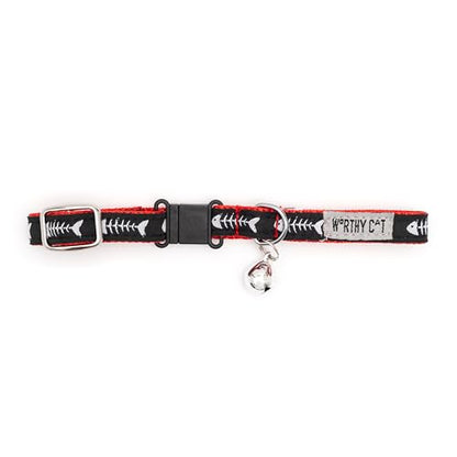 THE WORTHY DOG Patterned Dinner Cat Collar with Bell, Adjustable Nylon Safety Collar, Red, One Size - color: Red-dinner