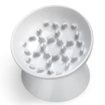 Ceramic Slow Feeder Cat Bowl, 2 Cups Tilted Elevated Cat Slow Feeder Bowl for Dry and Wet Food, Honeycomb Design for Preventing Vomiting & Bloating (White-Honeycomb) - color: White-Honeycomb