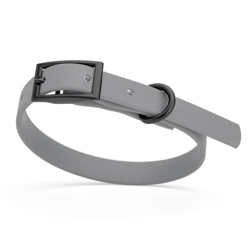 Dogline Biothane Waterproof Dog Collar Strong Coated Nylon Webbing with Black Hardware Odor- Proof for Easy Care Easy to Clean High Performance Fits Small Medium or Large Dogs, Battleship Gray - color: Battleship Gray, size: W1/2" x L9-12"