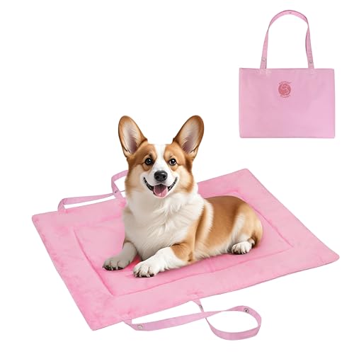Waterproof Foldable Dog Bed Pad for Camping & Travel, Portable Roll-Up Dog Bed Car Seat Pet Cushion Mat with Handles for Small & Medium Dogs, Indoor & Outdoor Use, Pink - color: Pink, size: 31"x24"