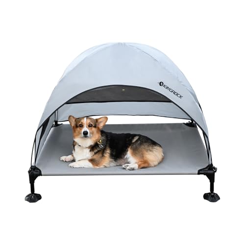 Elevated Dog Bed with Removable Canopy Portable Outdoor Pet Cot Waterproof 600D Oxford Fabric Anti Slip Feet for Large Dogs Camping Beach Indoor and Outdoor Use - color: Grey, size: 42.5"L x 30"W x 33"Th