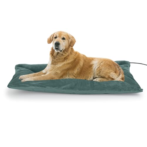 Outdoor Heated Dog Bed, Soft Pet Heating Pad with Steel-Wrapped Cord, Outside Pet Warmer for Feral Cats and Dogs, 35.4" x 23.6", 80 Watts - color: Green, size: 35.4"L x 23.6"W