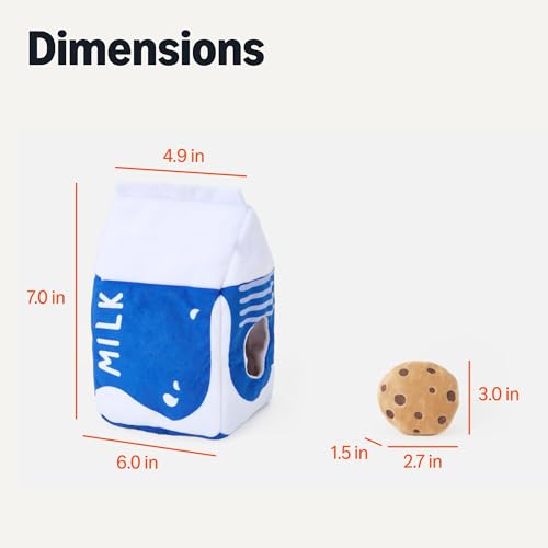 Amazon Basics Interactive Dog Squeak Toys with 1 Milk Carton and 4 Cookies, Ideal for Puppies, Small and Medium Dogs, Soft Plush for Fetch and Cuddling - style: Dog Squeak Milk Carton cookies