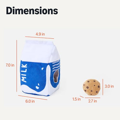 Amazon Basics Interactive Dog Squeak Toys with 1 Milk Carton and 4 Cookies, Ideal for Puppies, Small and Medium Dogs, Soft Plush for Fetch and Cuddling - style: Dog Squeak Milk Carton cookies
