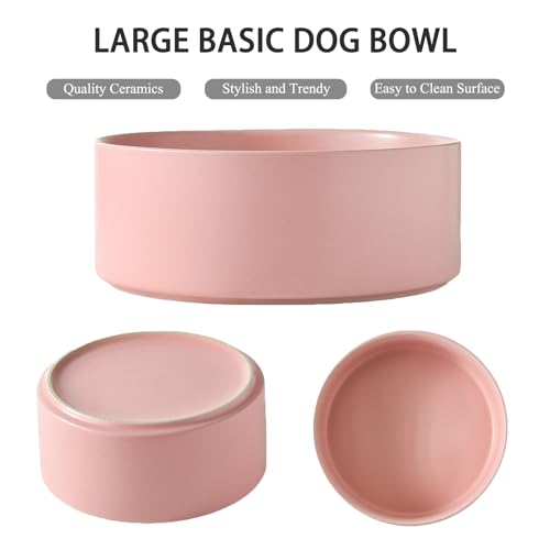 8'' Ceramic Dog Bowl - 70Oz Classic Dogs Food & Water Bowl for Medium and Large Breeds, Heavy-Duty Non-Slip Dog Dish, Food Grade Stoneware Pet Bowl, Dishwasher & Microwave Safe, Pink - color: Bowl - Pink, size: 8 inch