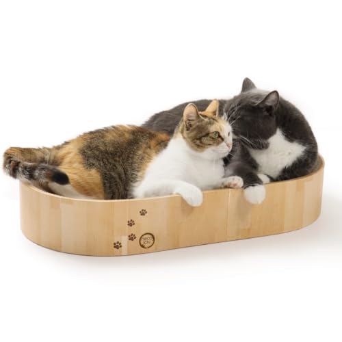 Necoichi Cat Scratcher Bowl Capsule for Indoor Cats - Cat Scratching Lounger with Reversible Usability and Extra Comfort for Lounge, Cardboard Bed Couch - color: Oak